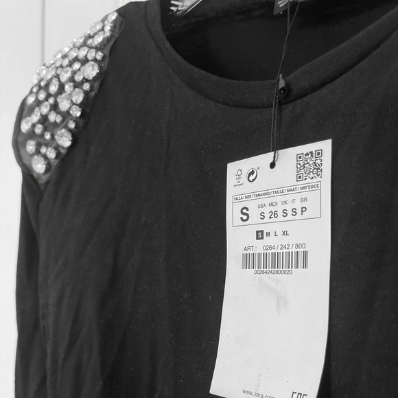 ZARA - Jeweled Embellished Padded Shoulders T-Shirt - Picture 8 of 9